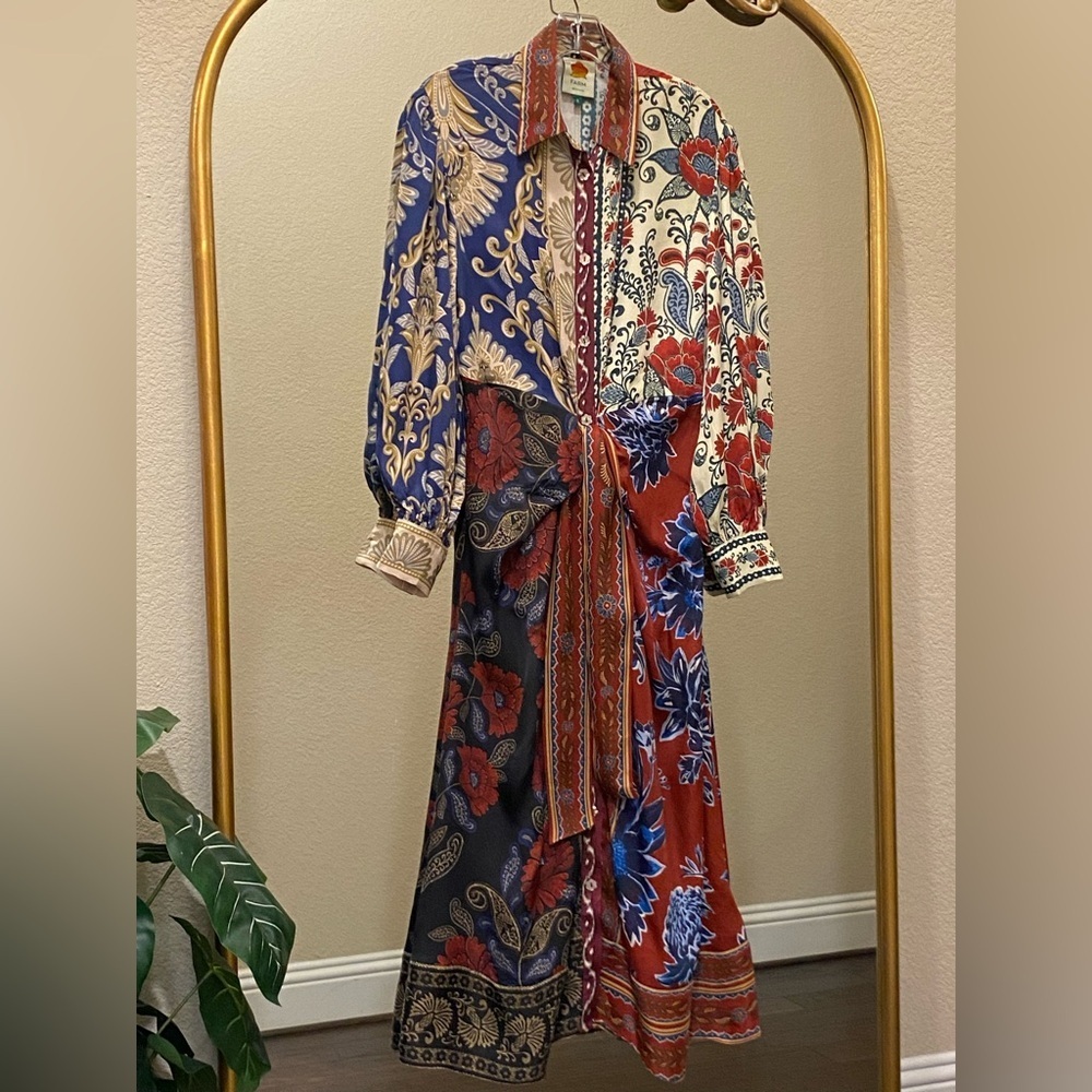 Farm Rio Miranda Mix Chemise Button Front Midi Dress Size S - Picture 4 of 14